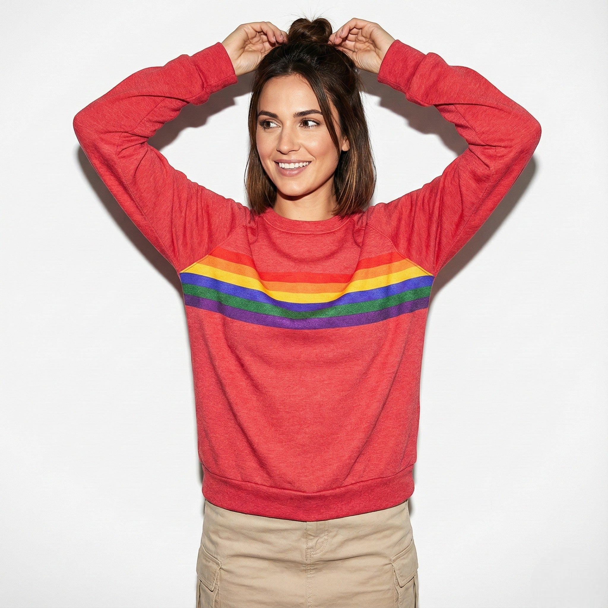 Lena – Damen Baumwolle Sweatshirt mit Regenbogenstreifen - Pullover - Temala