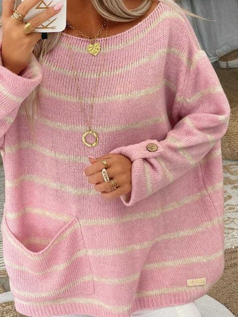 Leonie's Schicker Gestreifter Pullover - Rosa - S - 