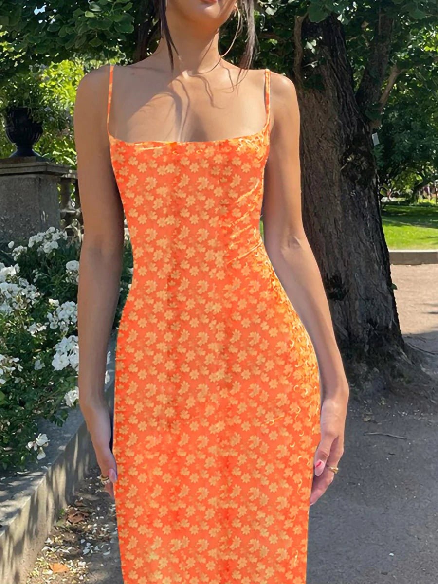 Lexi - Blumiges Maxikleid - Orange - S - 