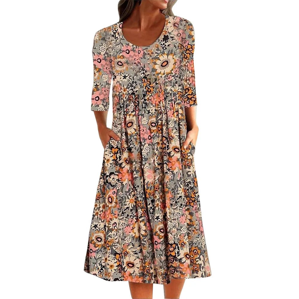 Linnea - Boho Casual Midi Kleid - Stil 1 - S - 