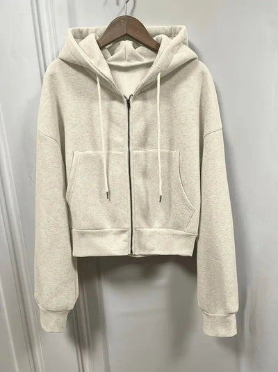 Lisa - Bequemer Zip - Up Hoodie - Beige - S - 