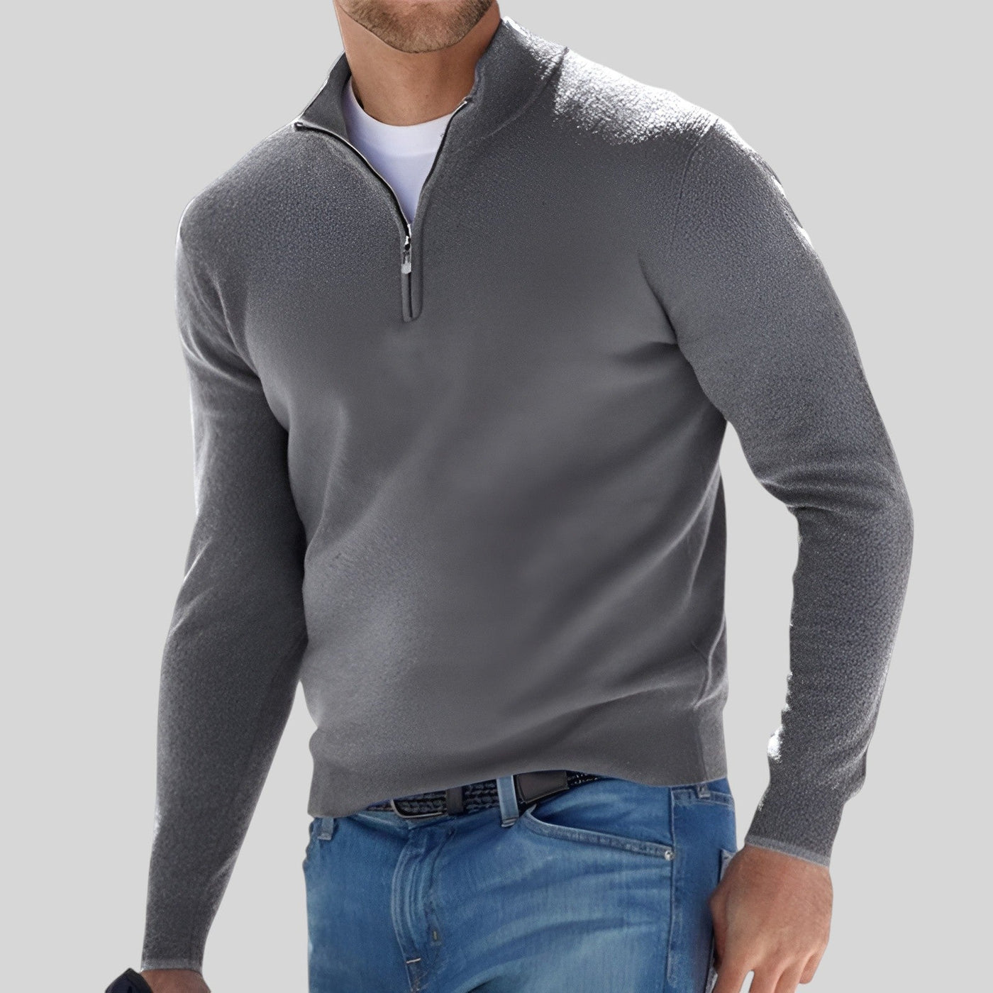 Lukas - Warmer Pullover mit Reißverschluss - Grau - S - 