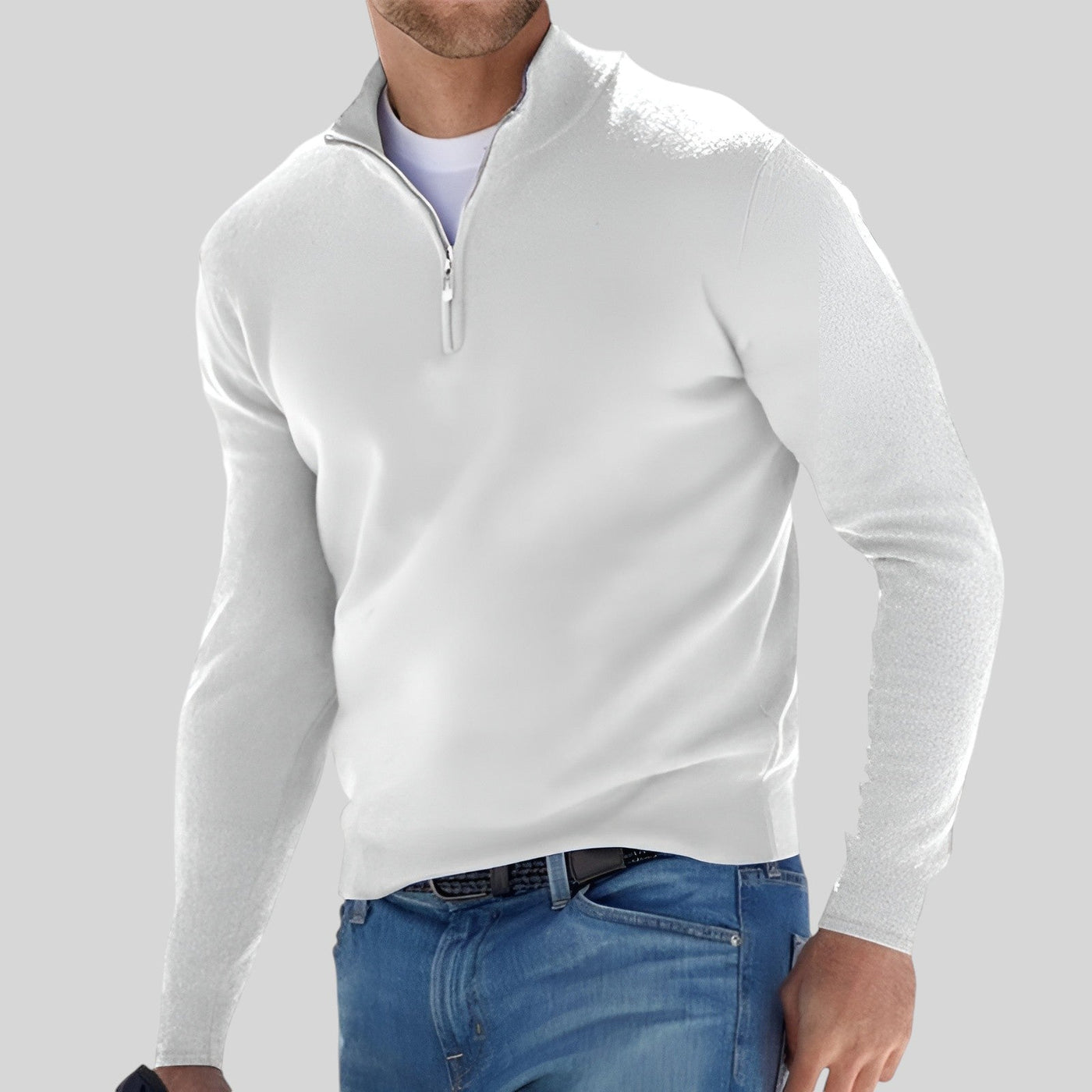 Lukas - Warmer Pullover mit Reißverschluss - Weiß - S - 