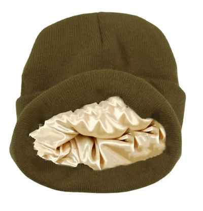 LushHat - Wintermützen mit Seidensatinfutter - Dunkles Khaki - 