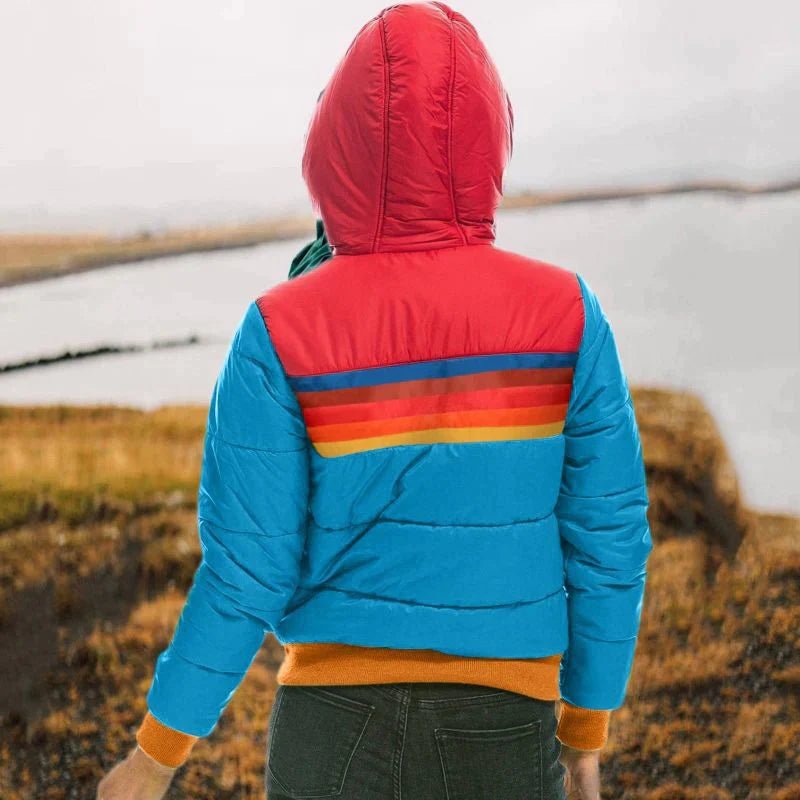 Martha - Warme Kapuzenjacke mit Regenbogenmuster - Hellblau - XS - 