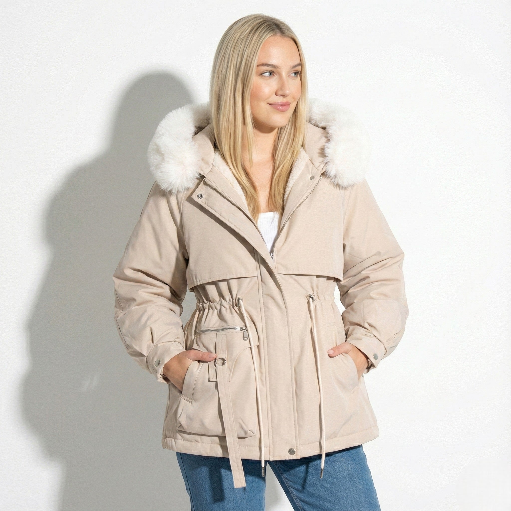 Mira – Damen Baumwolle Winterparka mit Kapuze und Tunnelzug - Parka - Jacke - Temala