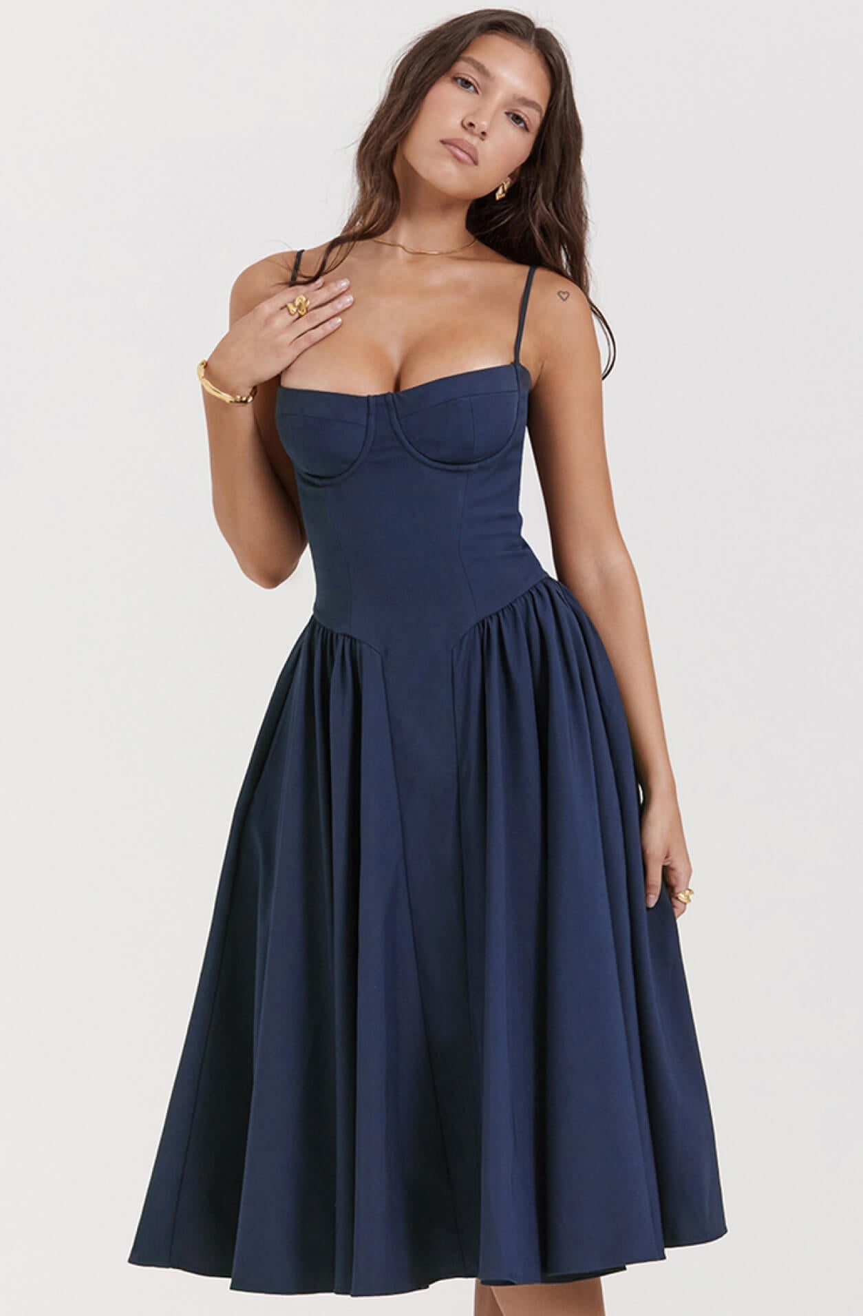 Mirabelle - Elegantes Midi - Kleid - Dunkelblau - XS - 