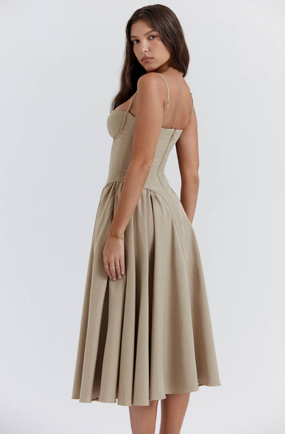 Mirabelle - Elegantes Midi - Kleid - Khaki - XS - 