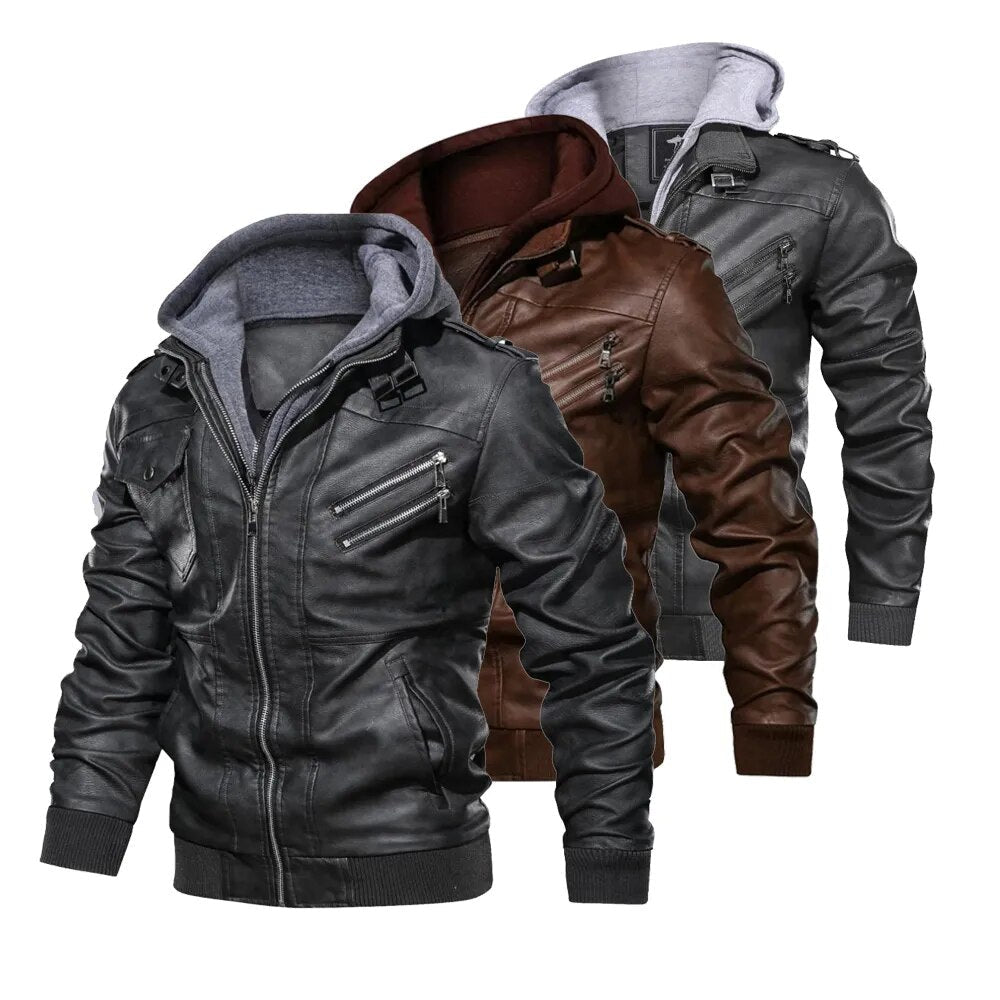 Moto Knight 2.0 - Herren Kapuzenmotorrad - Lederjacken - Braun - S - 