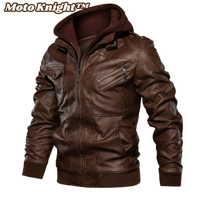 Moto Knight 2.0 - Herren Kapuzenmotorrad - Lederjacken - Braun - S - 