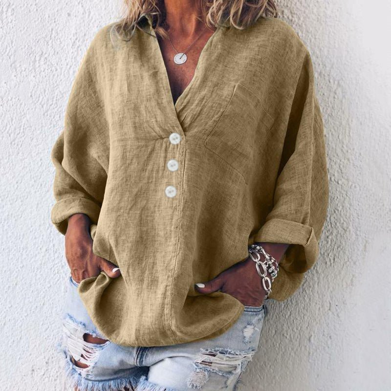 Nessa - Stilvoller Baumwoll - Leinen - Pullover - Khaki - S - 