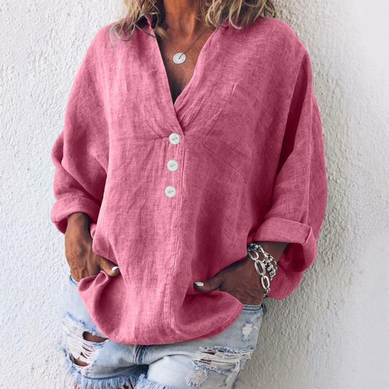 Nessa - Stilvoller Baumwoll - Leinen - Pullover - Rosa - S - 