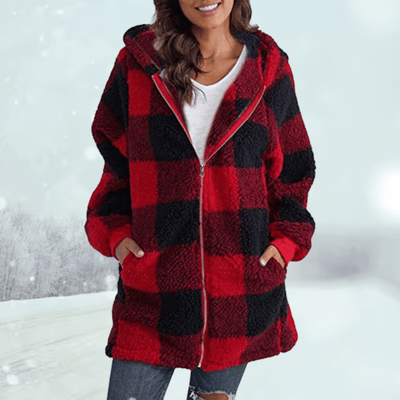 Odette - Karierte Winterjacke - Rot - S - 