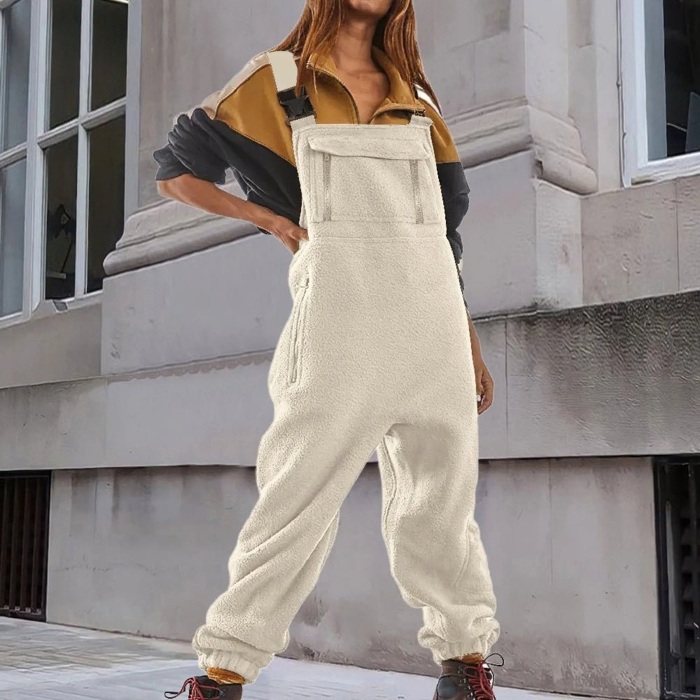 Olivie - Verstellbare Fleece Cord - Jumpsuit - Weiß - S - 