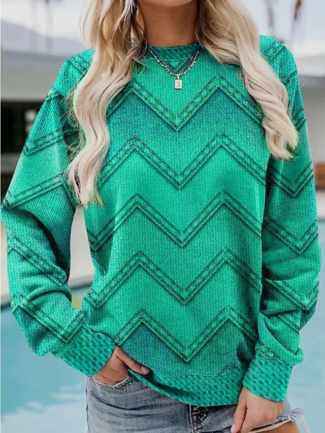 Pauline - Gemütlicher Geometrischer Sweatshirt - Grün - 2XS - 