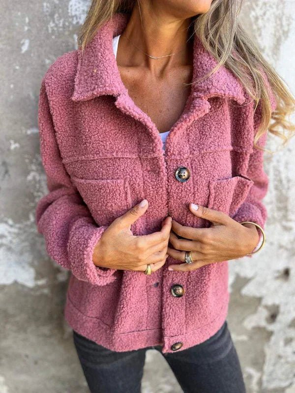 Priska - Kurze Wolljacke mit Revers - Rosa - S - 