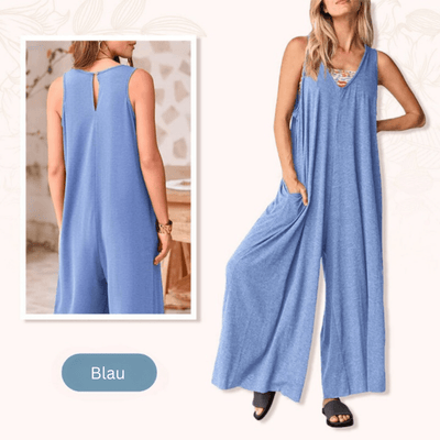 Rhea - Klassischer V - Ausschnitt - Jumpsuit - Blau - S - 