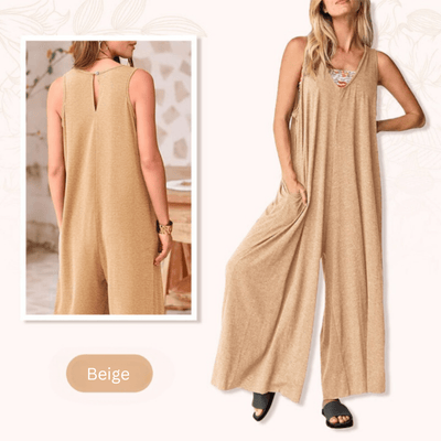 Rhea - Klassischer V - Ausschnitt - Jumpsuit - Beige - S - 