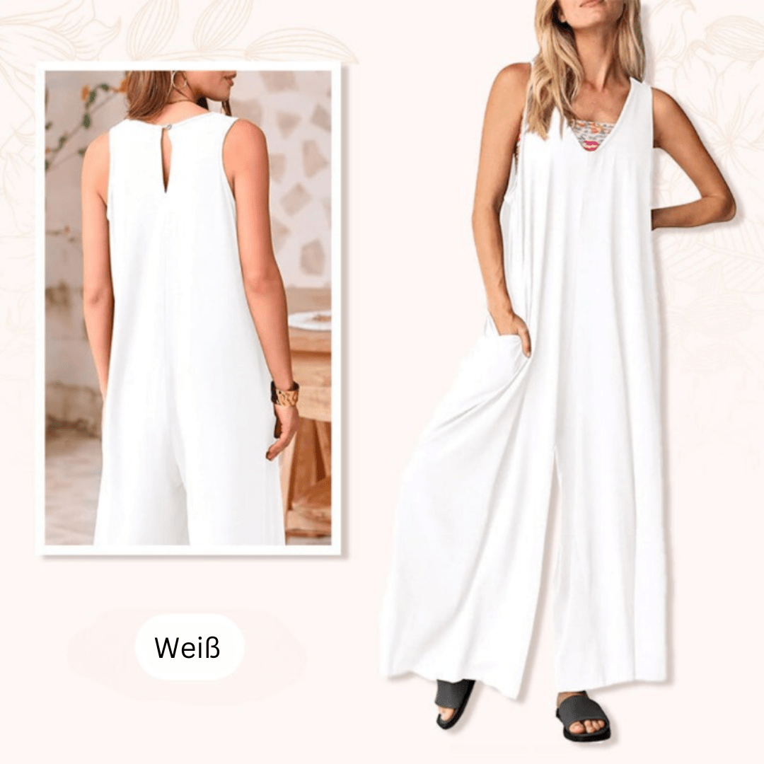 Rhea - Klassischer V - Ausschnitt - Jumpsuit - Weiß - S - 