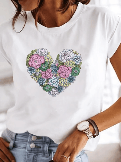 Rosalinda - Super stylisches T-Shirt mit extravagantem Sommerdesign - Herz - XS - 