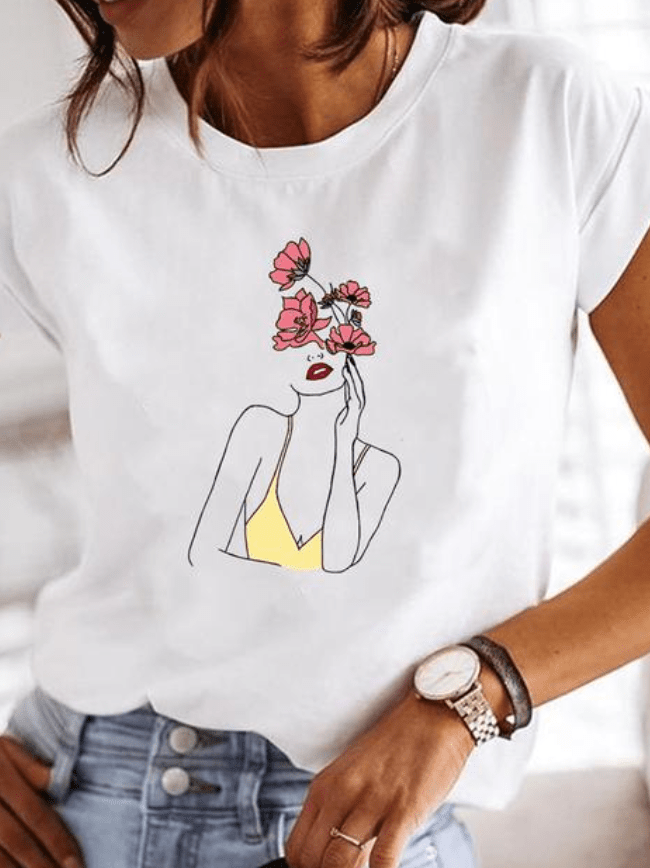 Rosalinda - Super stylisches T-Shirt mit extravagantem Sommerdesign - Blume Frau - XS - 