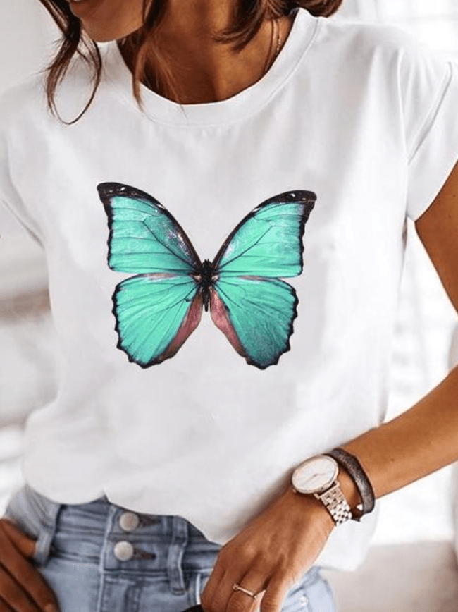 Rosalinda - Super stylisches T-Shirt mit extravagantem Sommerdesign - Schmetterling - XS - 