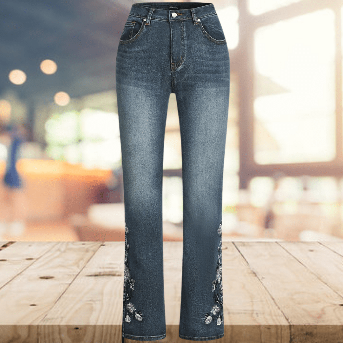 Scarlett - Vintage lässige bedruckte Denim - Schlaghose - S - 