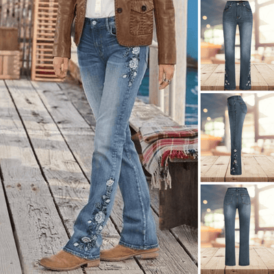 Scarlett - Vintage lässige bedruckte Denim - Schlaghose - S - 