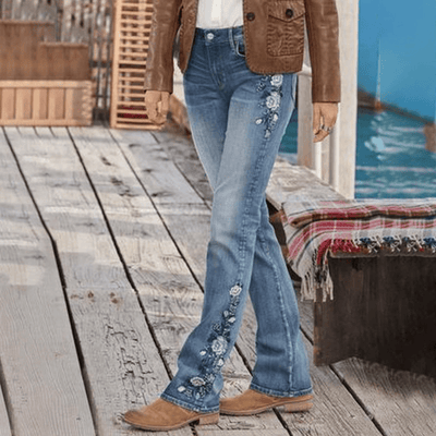 Scarlett - Vintage lässige bedruckte Denim - Schlaghose - S - 