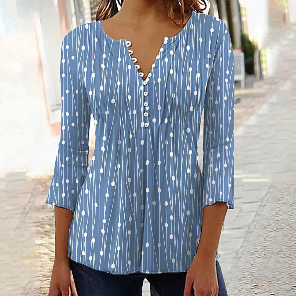 Selina Blouse | Elegante Bluse mit V - Ausschnitt - Blau - S - 