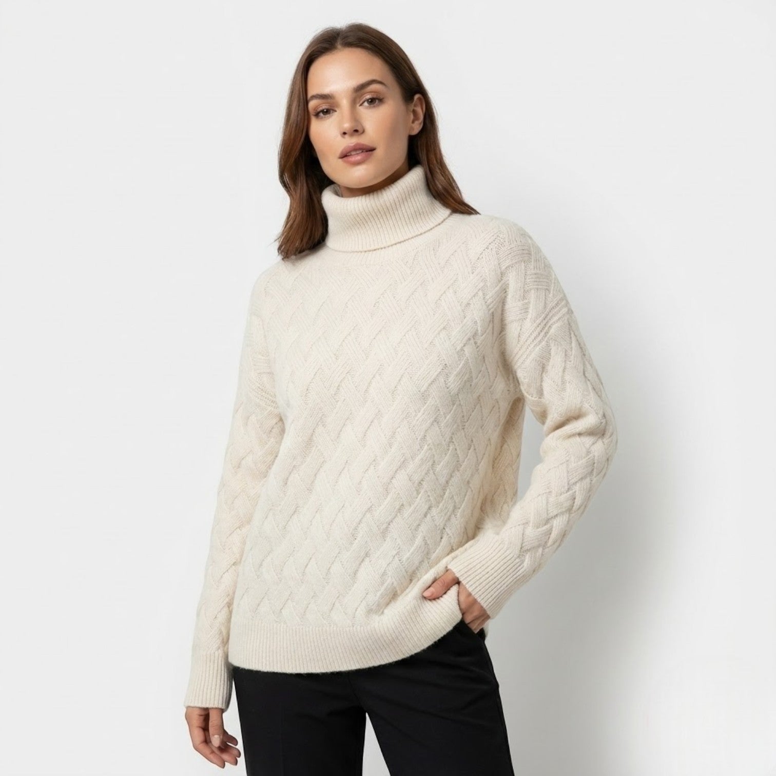 Sena – Damen Wolle Pullover mit Zopfmuster - Pullover - Temala