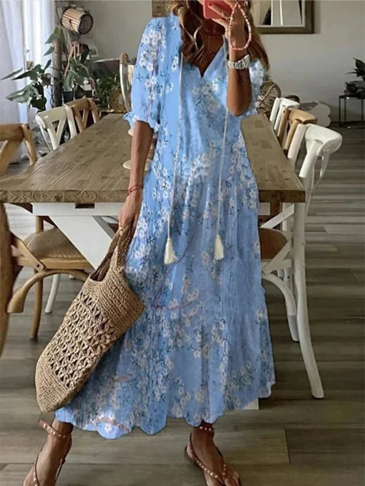 Seren - Boho - Blumenkleid - Hellblau - S - 