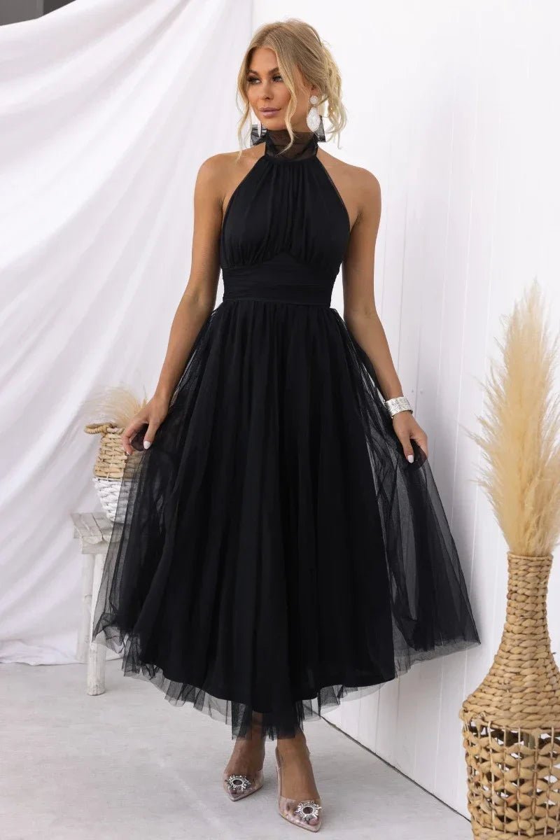 Sonya - Rückenfreies elegantes Sommerkleid - Schwarz - S - 