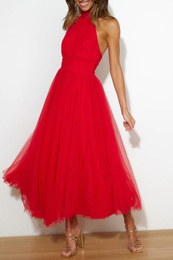 Sonya - Rückenfreies elegantes Sommerkleid - Rot - S - 