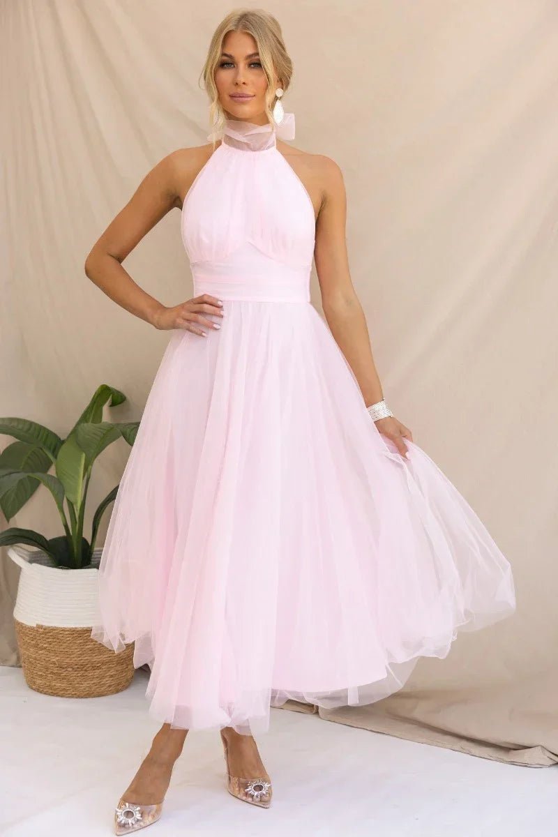 Sonya - Rückenfreies elegantes Sommerkleid - Rosa - S - 