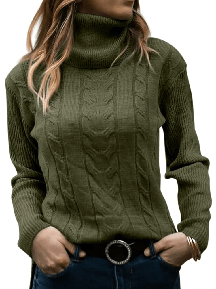 Stella - Langärmeliger Rollkragenpullover - Armeegrün - S - 