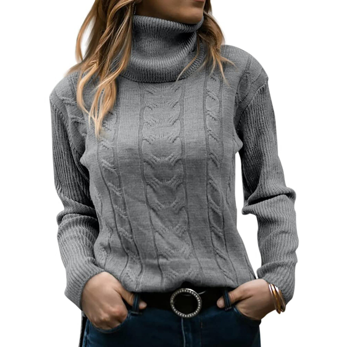 Stella - Langärmeliger Rollkragenpullover - Grau - S - 