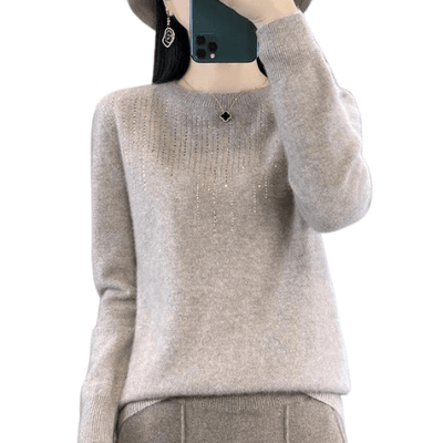 Tessa - Eleganter warmer Pullover - Taupe - M - 