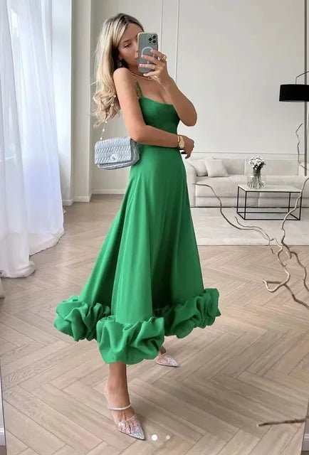 Veda - Elegantes Maxikleid mit Rüschen - Grün - S - 