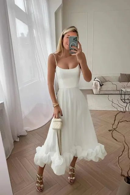 Veda - Elegantes Maxikleid mit Rüschen - Einfarbiges Weiß - S - 