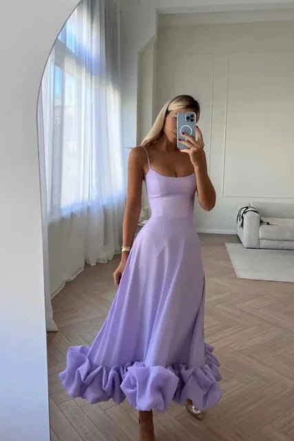 Veda - Elegantes Maxikleid mit Rüschen - Lila - S - 