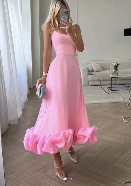 Veda - Elegantes Maxikleid mit Rüschen - Rosa - S - 