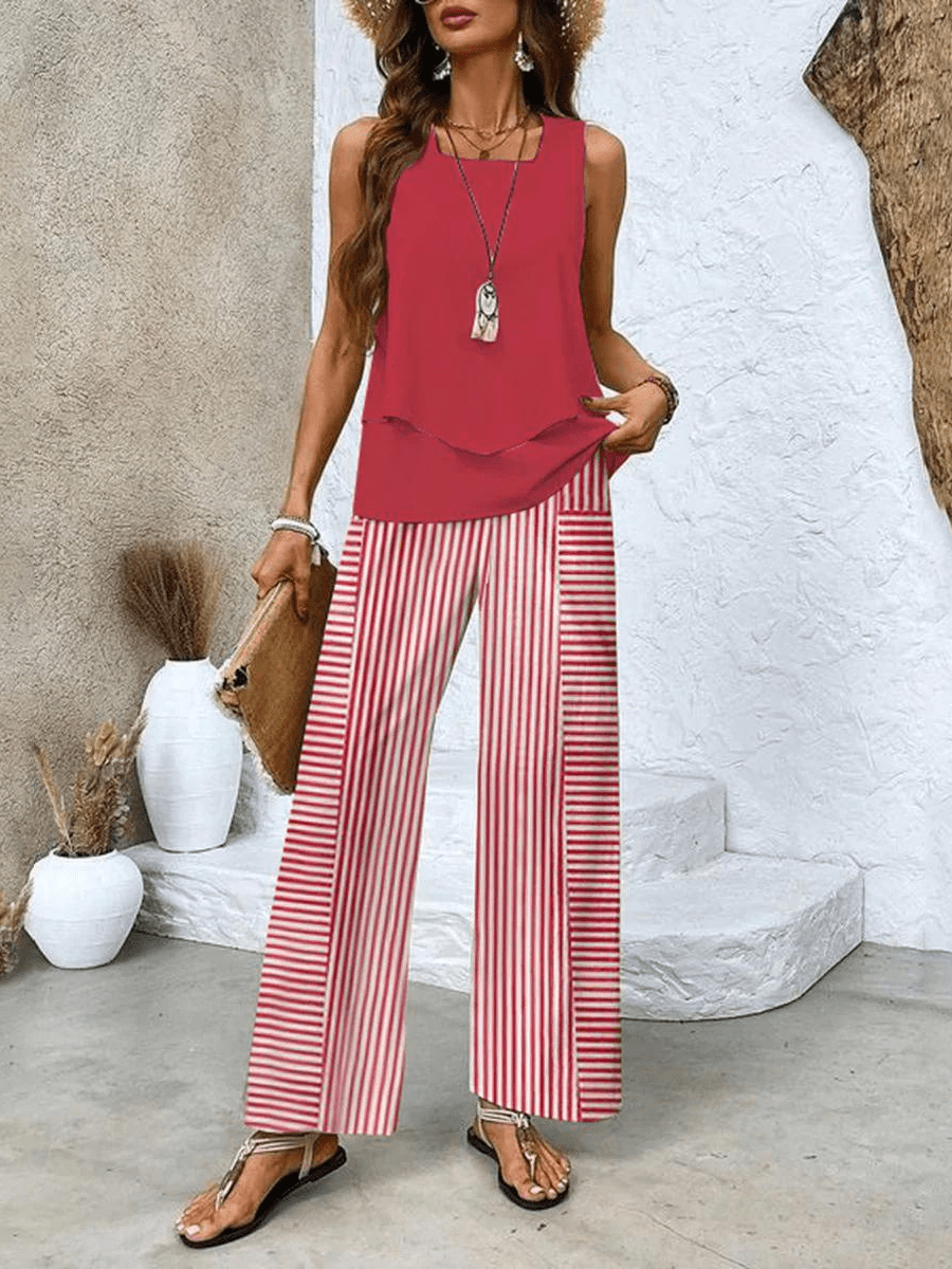 Vesta - Stylisches Zweiteiler - Sommer - Set - Rot - S - 