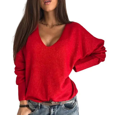 Xena - Eleganter V - Ausschnitt - Strickpullover - Rot - S - 