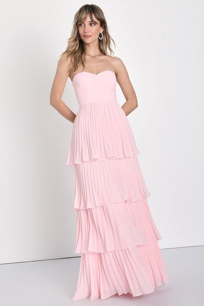 Yana - Elegantes Stufen - Maxi - Kleid - Rosa - S - 