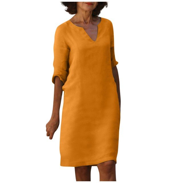 Yasmin - Elegantes V - Ausschnitt - Kleid - Orange - S - 