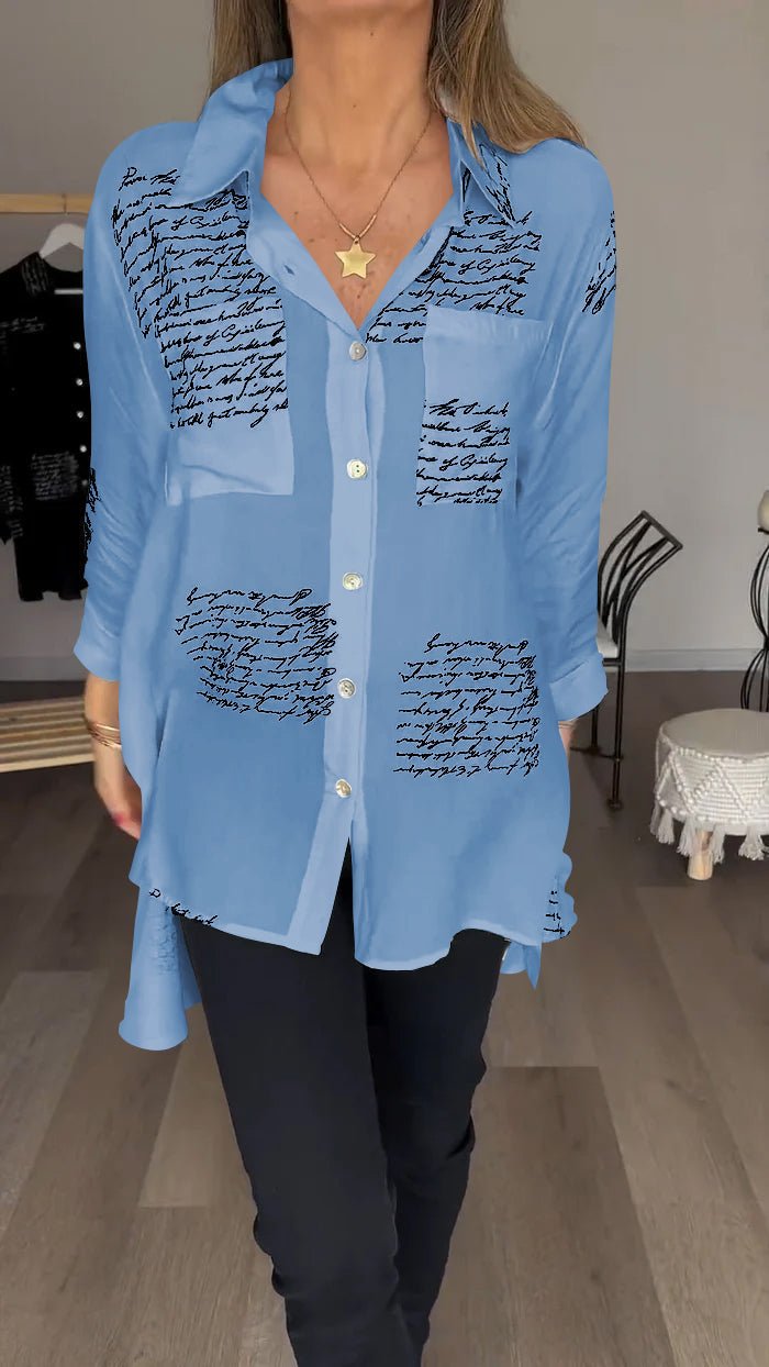 Yvette - Bedrucktes Langarm - Modenshirt - Blau - S - 