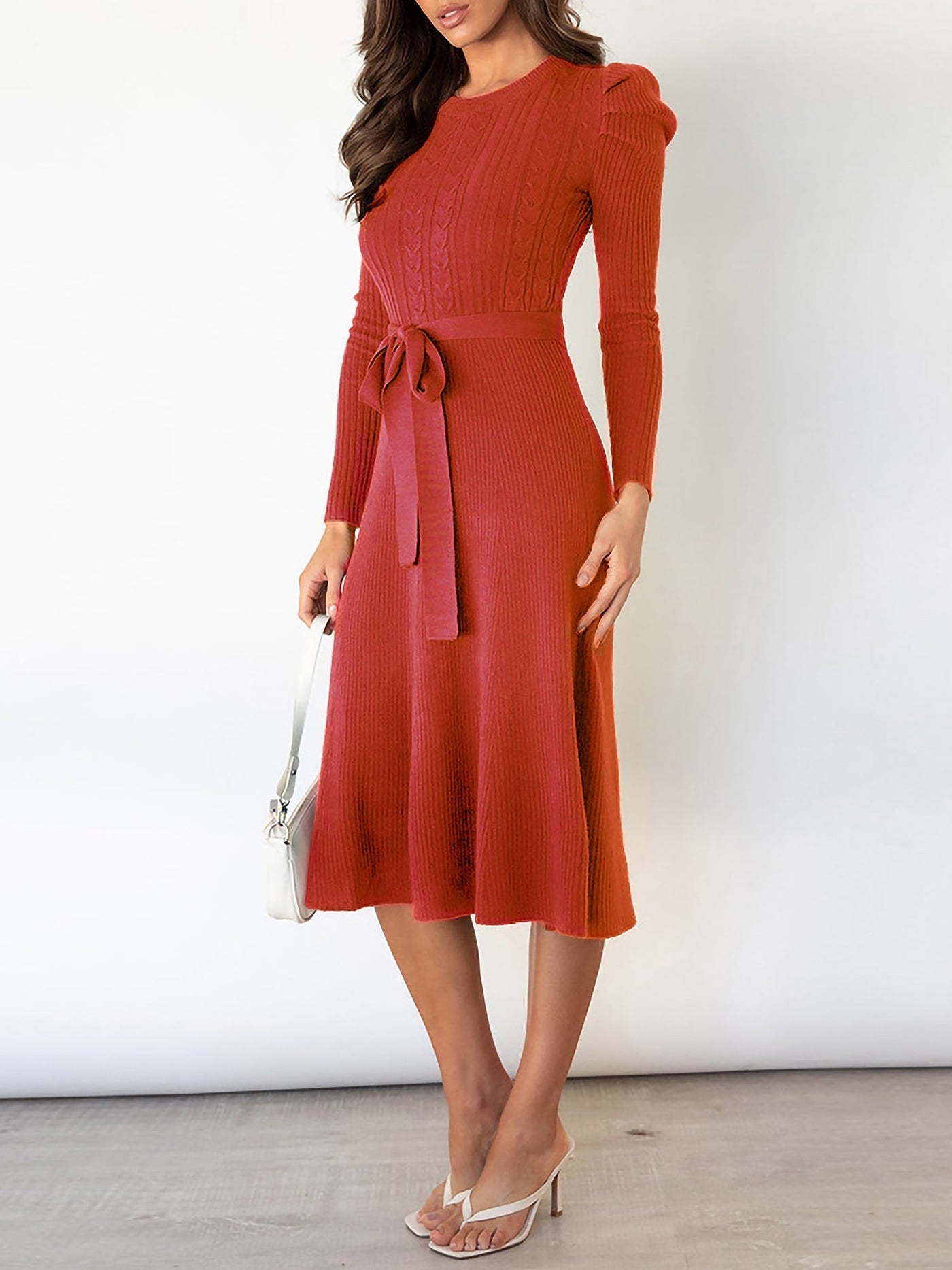 Zoe - Puffärmel Midi Kleid - Rot - 2XL - 